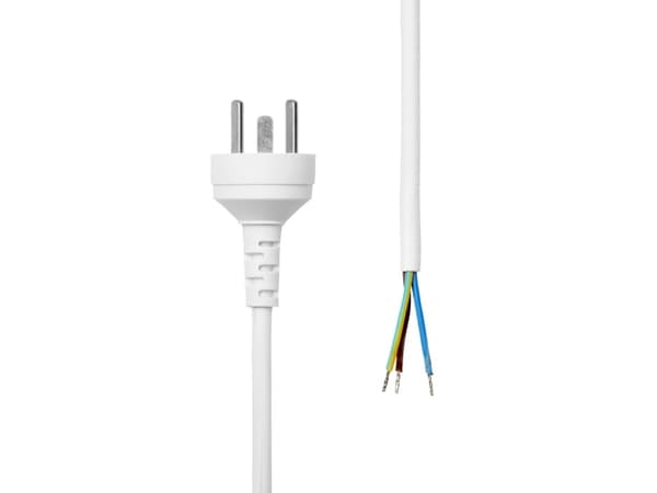 MicroConnect - Strømkabel - type K (hann) til uisolert tråd - 250 V - 13 A - 7 m - hvit - Danmark