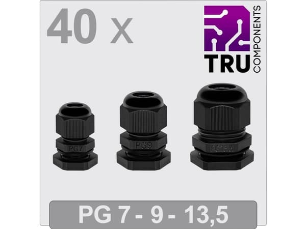 TRU COMPONENTS TC-13448352 Kabelforskruning PG7, PG9, PG13 Polyamid Sort 40 stk