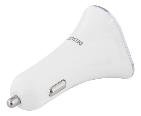 Car charger, 5.2 A, 3x USB-A, 12-24 V DC input, white/silver
