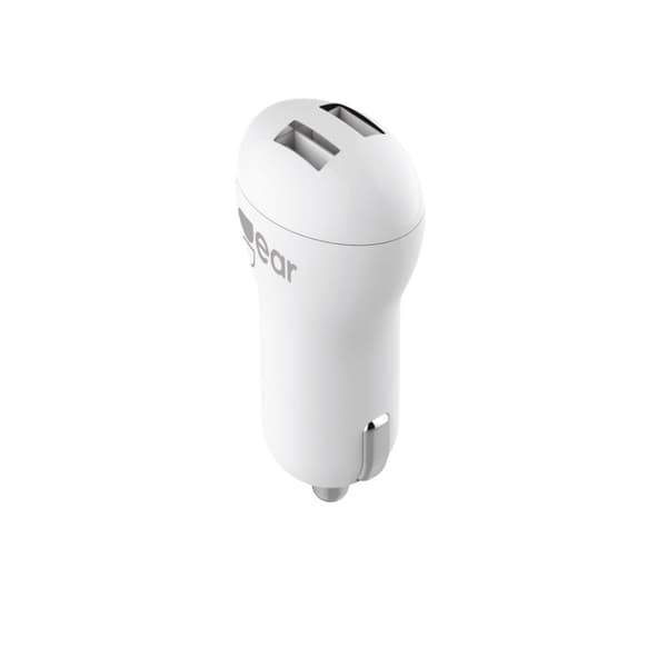 GEAR Lader 12-24V 2xUSB 2,4A Hvit MicroUSB Kabel Rund 1m