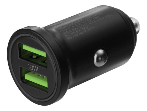 12/24 V USB car charger dual USB-A ports, 36 W, 12/24 V
