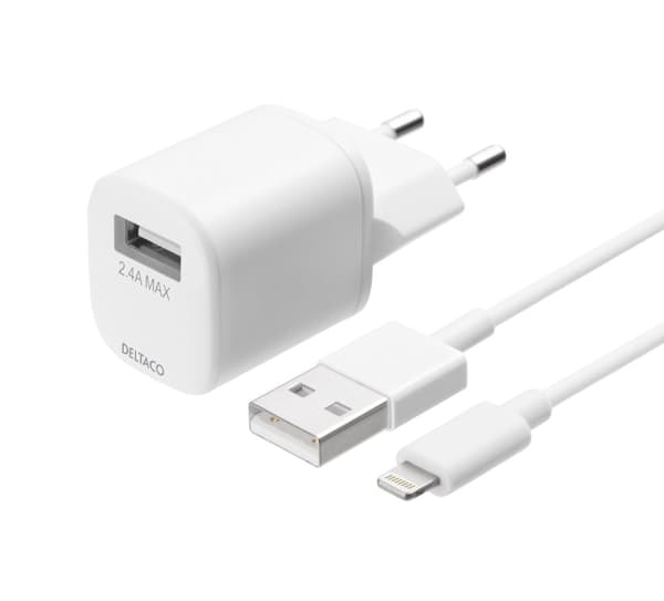 USB wall charger, USB-A, 2.4 A, incl. 1 m USB-A to Lightning