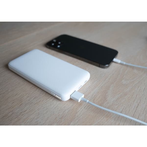 Powerbank 10.000mAh LiPolymer Ultracompact 2.1A 1xUSB-C 1xUSB-A 1xMicroUSB Hvid