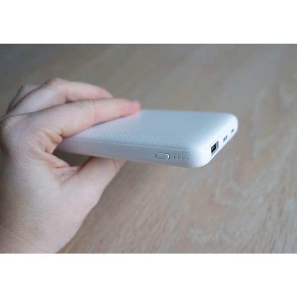 Powerbank 10.000mAh LiPolymer Ultracompact 2.1A 1xUSB-C 1xUSB-A 1xMicroUSB Hvid