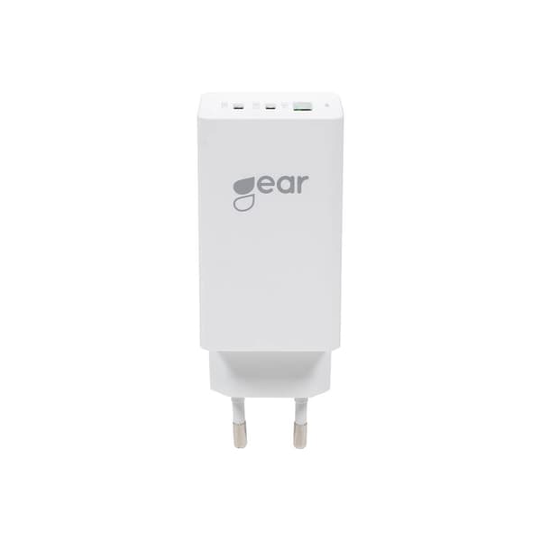 GEAR Lader GAN 220V 2xUSB-C + 1xUSB-A PD 45W + 18W + 3A (total 65W) Hvid