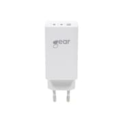 GEAR Lader GAN 220V 2xUSB-C + 1xUSB-A PD 45W + 18W + 3A (total 65W) Hvid