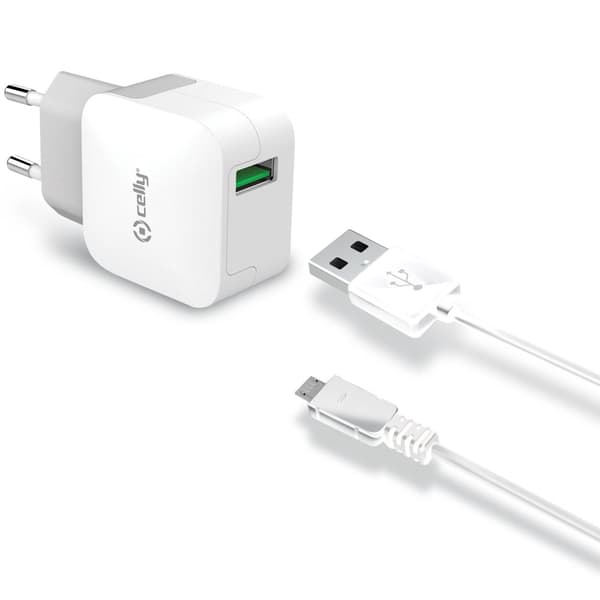 Celly USB-oplader MicroUSB 2.4A Hvid