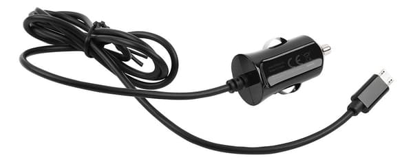 Micro USB car charger, 2.4 A, 1 m fixed cable, 12 W, black