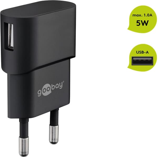 USB-A-laddare (5 W) svart