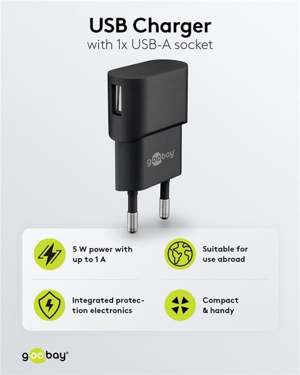 USB-A-laddare (5 W) svart