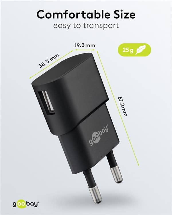 USB-A-laddare (5 W) svart
