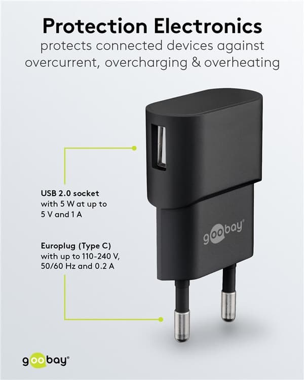 USB-A-laddare (5 W) svart