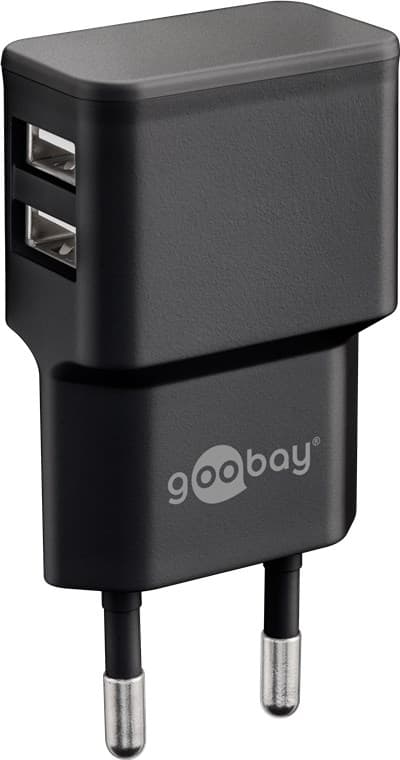 USB-A dobbelt oplader (12 W) sort Sort