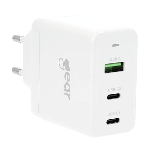 Lader GAN 220V 2xUSB-C+1xUSB-A PD 45W+18W+5A (total 65W) Hvid