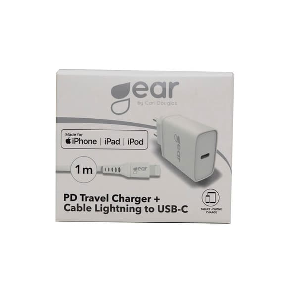 GEAR Lader 220V 1xUSB-C PD 20W Kabel Lightning til USB-C MFI C94