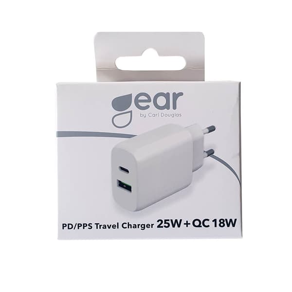 GEAR Lader 220V 1xUSB-C + 1xUSB-A PD/PPS 25W + 18W QC Hvitit