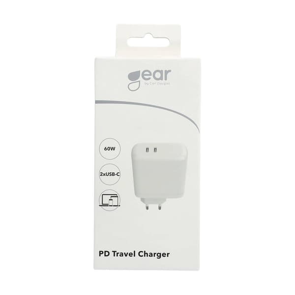 GEAR Lader 220V 2xUSB-C PD 60W Hvit