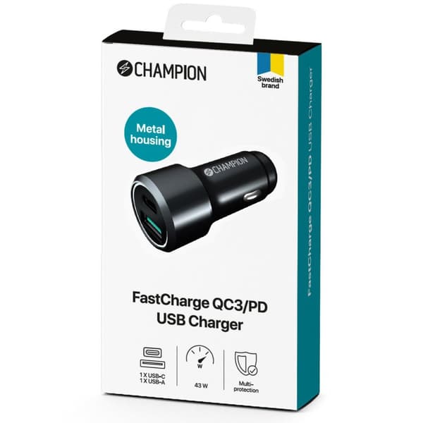 Champion FastCharge QC/PD USB-oplader Duo 43W