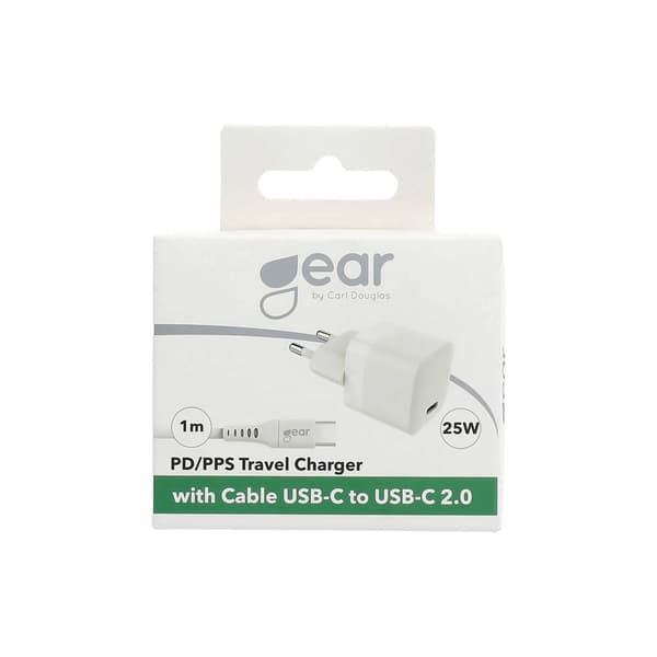 Laddare 220V 1xUSB-C PD/PPS 25W, Kabel USB-C-USB-C 1m