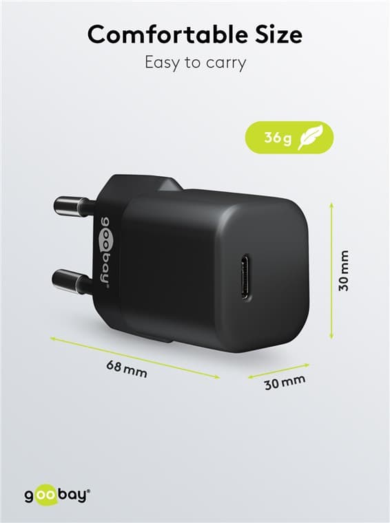 USB-C™ PD (Power Delivery) hurtiglader nano (30 W) svart