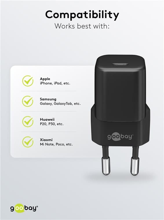 USB-C™ PD (Power Delivery) hurtiglader nano (30 W) svart