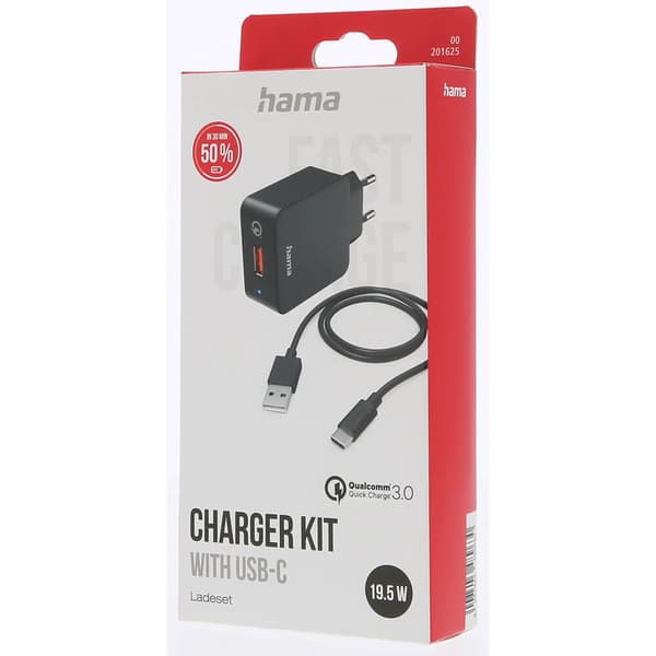 HAMA Oplader 220V med USB-C Cable Qualcomm 19.5W Sort