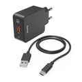 Miniatyrbillede 1 af 3: HAMA Oplader 220V med USB-C Cable Qualcomm 19.5W Sort