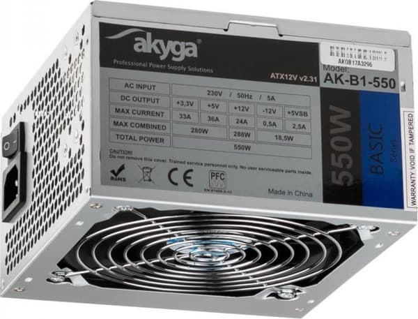 Akyga AK-B1-550 strømforsyningsenhed 550 W 20+4 pin ATX ATX Grå Grå