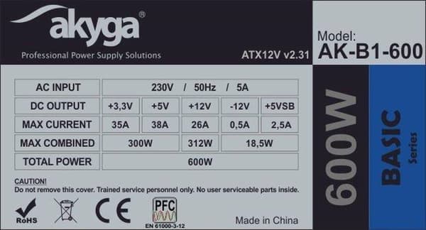 Akyga AK-B1-600 strømforsyningsenhed 600 W 20+4 pin ATX ATX Grå