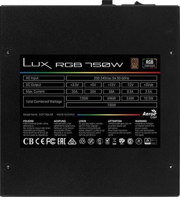 Aerocool Lux RGB 750W strømforsyning Sort