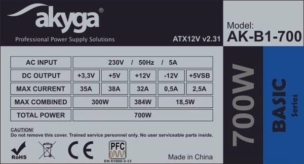 Akyga AK-B1-700 strømforsyning 700 W 20+4-pin ATX ATX Grå