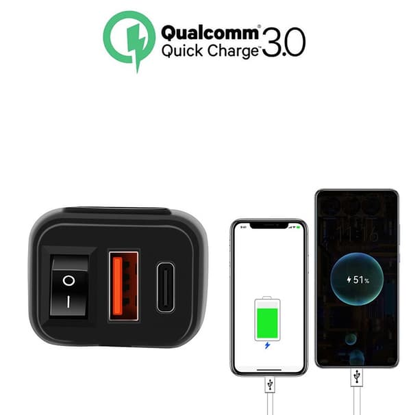 USB-C / USB hurtigoplader til bil og motorcykel