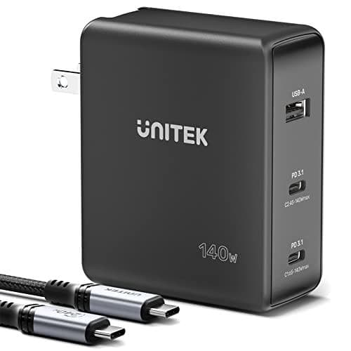 UNITEK VÆGLADER GAN 2X USB-C, USB-A, 140W Sort