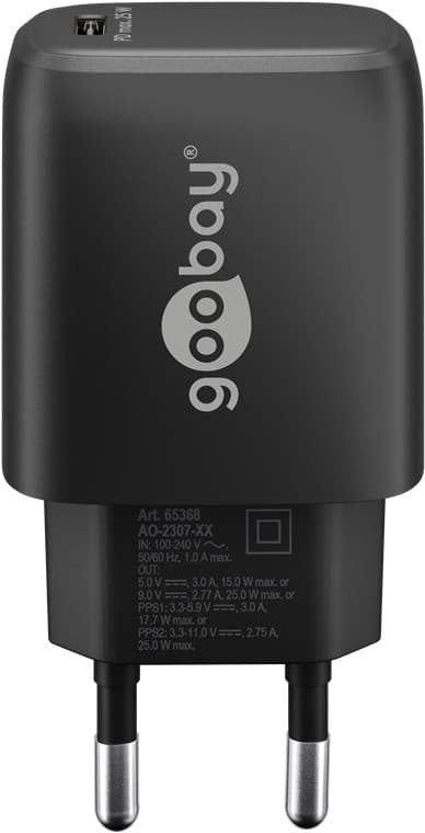 USB-C™ PD GaN -pikalaturi (25 W) musta