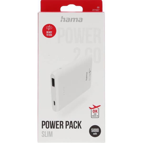 Powerbank Slim 5000mAh Hvit