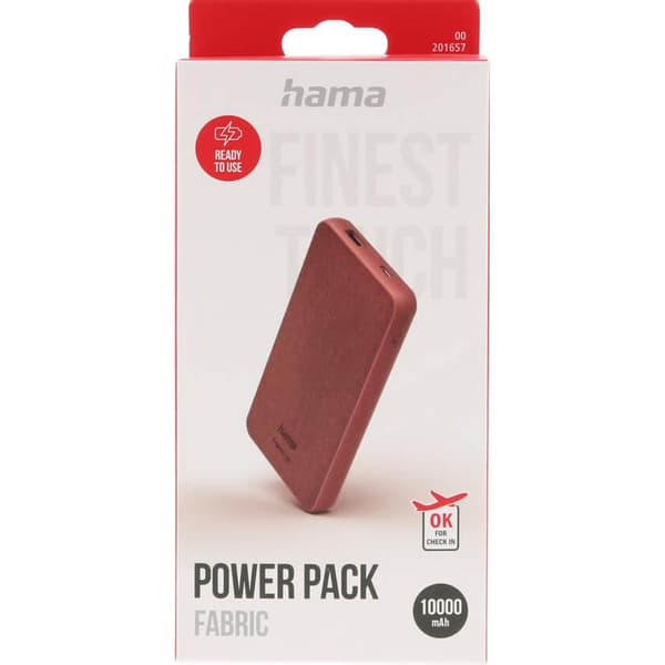 Powerbank Fabric 10 000mAh Chili Rød