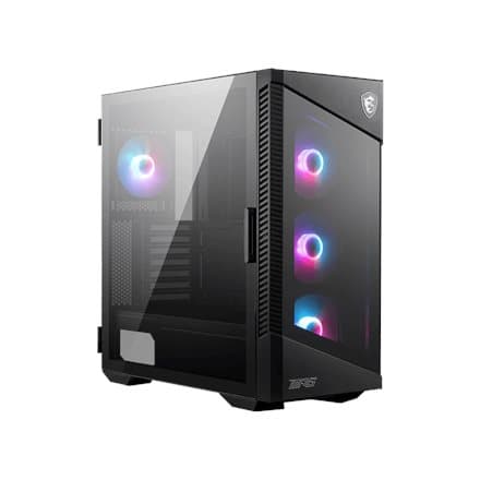 MSI MPG VELOX 100R Mid Tower Gaming Computer Case 'Black, 4x 120mm ARGB Fans, 1-6 ARGB Hub, ARGB light strip, USB Type-C, Tempered Glass, Center, E-AT Sort