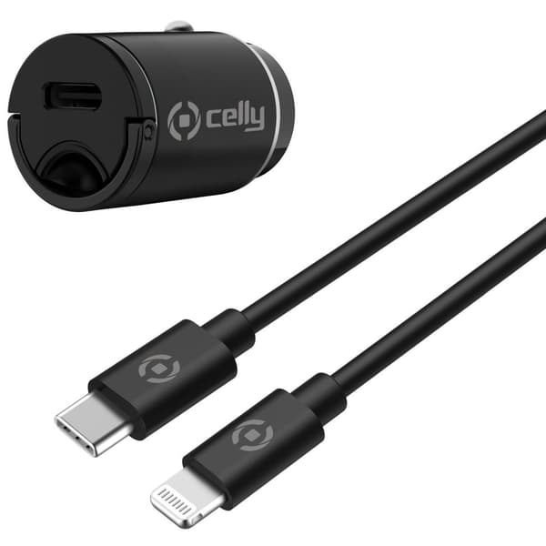 Billader Mini USB-C PD 20W + USB-C til Lightning-kabel Sort