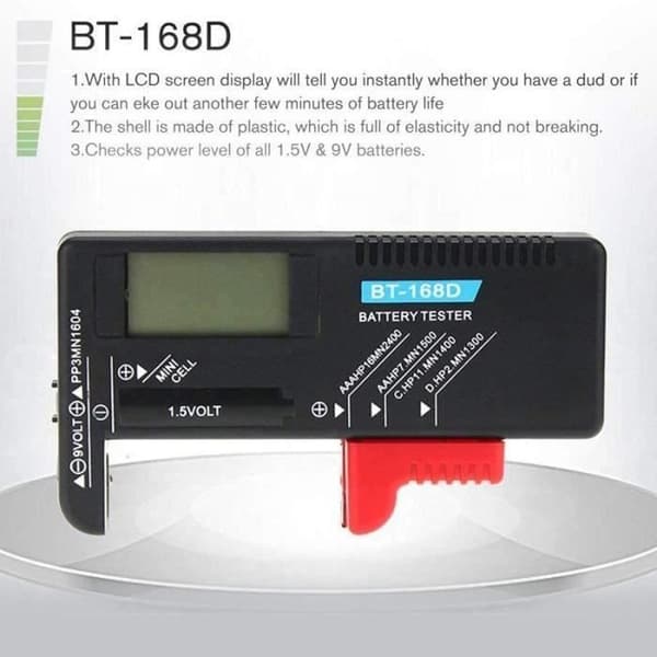 BT-168D Digital batteritestare Kapacitetsdetektor Diagnosverktyg Volt Checker för Aaa Aa C D 9V 1,5V knappbatteri