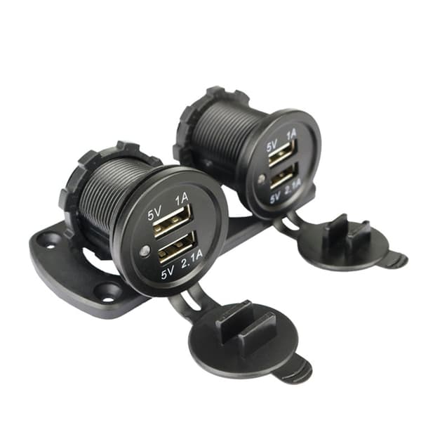 INF Kaksois-USB-autolaturi sinisellä valolla (paneeli, jossa 2 pistorasiaa)