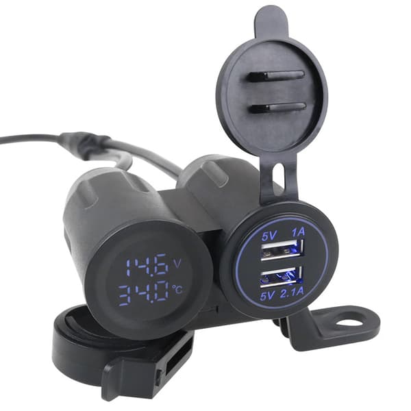 INF 3 i 1 motorsykkel 3.1A dobbel USB-port Laderkontakt Brakett Voltmeter Temperatur Svart + blå