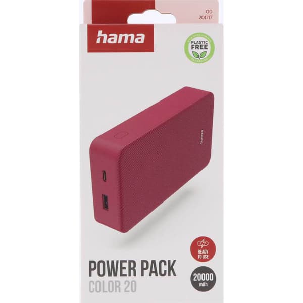 Powerbank Colour 20 20000mAh USB-C+USB-A Rød