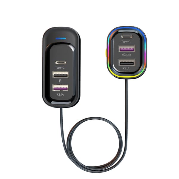 INF Billader, 4 USB-porter og 2 Type-C-porter - Svart 0
