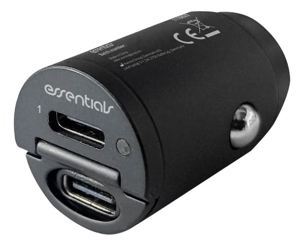 Car charger 2x USB-C PD 30W, dual total 24W, Black Sort