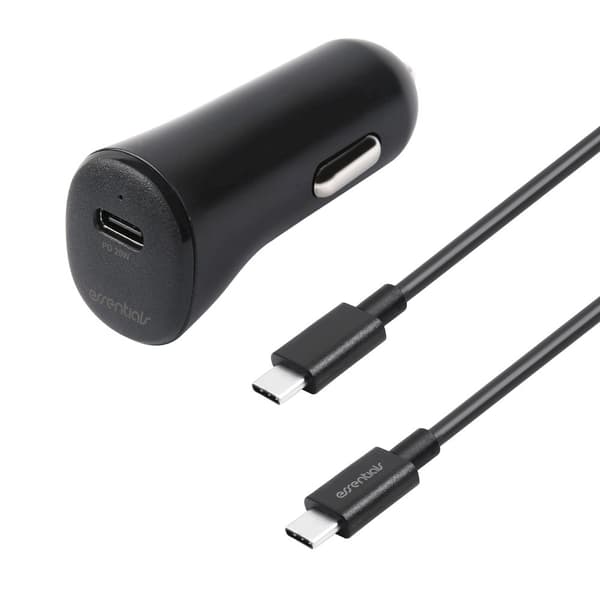 Car charger PD 20W, USB-C-USB-C cable, 1m, black