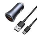 Miniatyrbillede 5 af 11: Ładowarka samochodowa Baseus Golden Contactor Pro, 2x USB, 40W (szara) + USB-kabel til USB-C 1m (Charny)