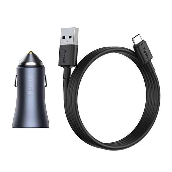 Ładowarka samochodowa Baseus Golden Contactor Pro, 2x USB, 40W (szara) + USB-kabel til USB-C 1m (Charny)