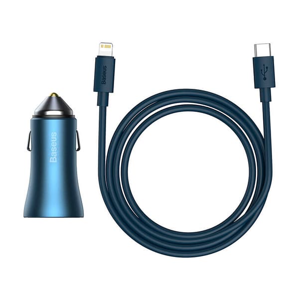 Baseus Golden Contactor Pro billader, USB + USB-C, QC4.0+, PD, SCP, 40W (blå) + USB-C - Lightning-kabel 1m (blå)