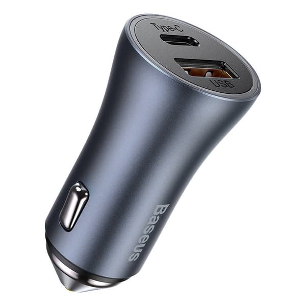 Ładowarka samochodowa Baseus Golden Contactor Pro, USB + USB-C, QC4.0+, PD, SCP, 40W (szara) + kabel USB-C til iP 1m (Charny)