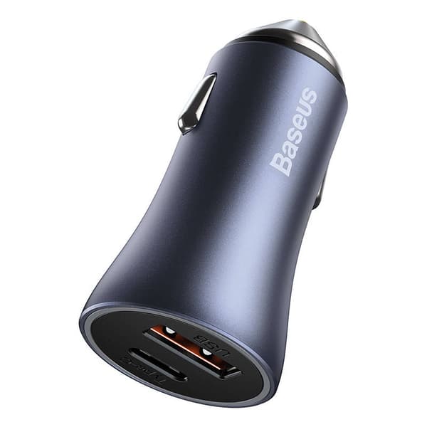 Ładowarka samochodowa Baseus Golden Contactor Pro, USB + USB-C, QC4.0+, PD, SCP, 40W (szara) + kabel USB-C til iP 1m (Charny)